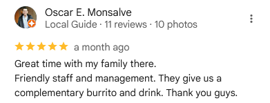 A review stating they recieved free food.