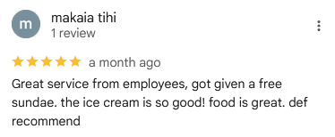 A review stating they recieved free food.